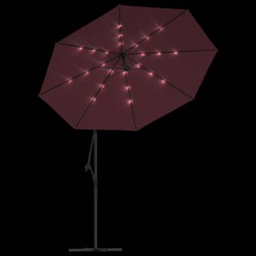 Cantilever Umbrella with LED Lights - Wine Red | HipoMarket UK