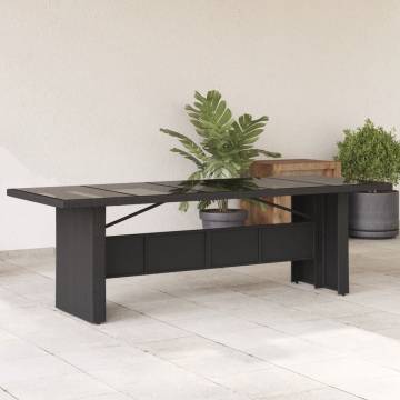 Garden Table with Glass Top - Black Poly Rattan 240x90 cm