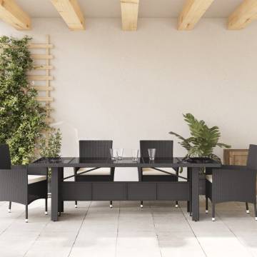 Garden Table with Glass Top - Black Poly Rattan 240x90 cm