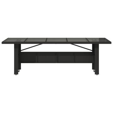 Garden Table with Glass Top - Black Poly Rattan 240x90 cm