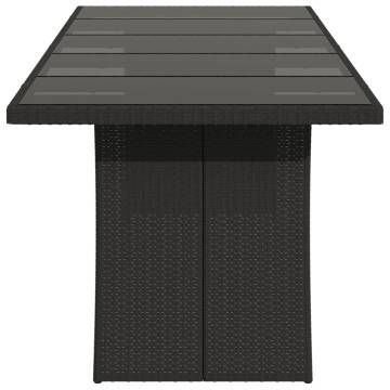 Garden Table with Glass Top - Black Poly Rattan 240x90 cm