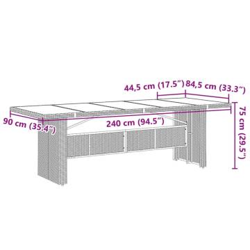 Garden Table with Glass Top - Black Poly Rattan 240x90 cm