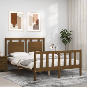 Honey Brown Small Double Bed Frame with Headboard | Solid Wood