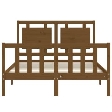 Honey Brown Small Double Bed Frame with Headboard | Solid Wood