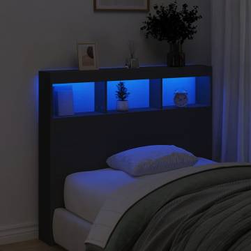 Modern Black LED Headboard Cabinet - 120x17x102 cm