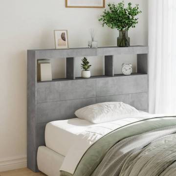 Stylish Headboard Cabinet with LED - Concrete Grey