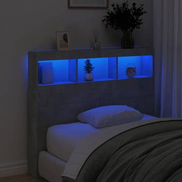 Stylish Headboard Cabinet with LED - Concrete Grey