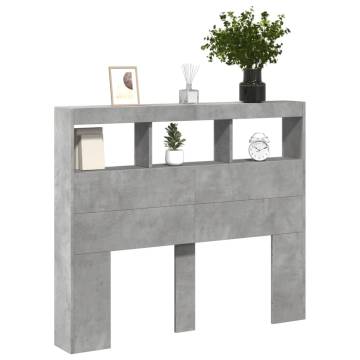 Stylish Headboard Cabinet with LED - Concrete Grey