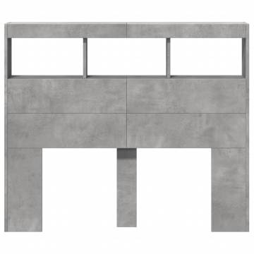 Stylish Headboard Cabinet with LED - Concrete Grey