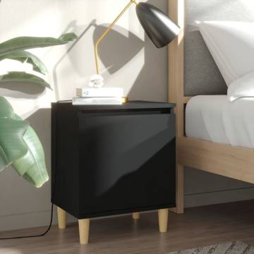 Scandinavian Bed Cabinet with Solid Wood Legs - Black 40x30x50cm