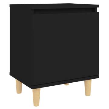 Scandinavian Bed Cabinet with Solid Wood Legs - Black 40x30x50cm