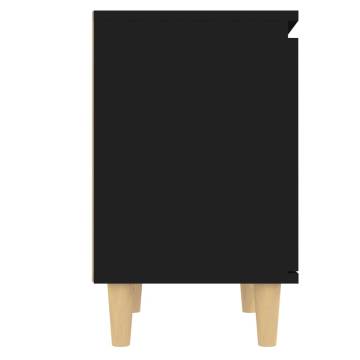 Scandinavian Bed Cabinet with Solid Wood Legs - Black 40x30x50cm