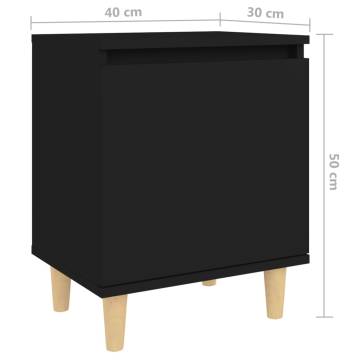 Scandinavian Bed Cabinet with Solid Wood Legs - Black 40x30x50cm