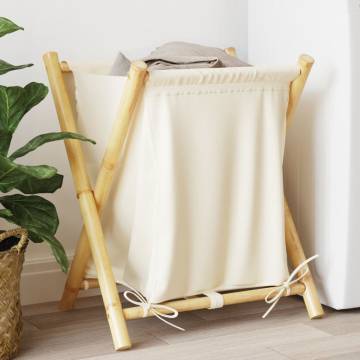 Stylish Cream White Bamboo Laundry Basket - 45x55x63.5 cm