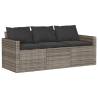 Garden Sofa with Cushions - 3-Seater Grey Poly Rattan