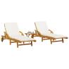 Sun Loungers 2 pcs with Table Solid Wood Acacia Colour cream Quantity in Package 2 Model with table 