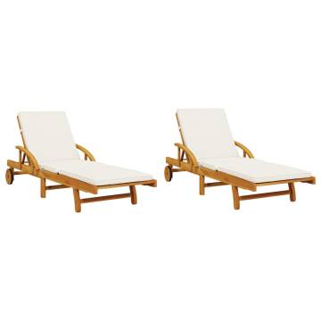 Sun Loungers 2 pcs with Table - Solid Acacia Wood | HipoMarket