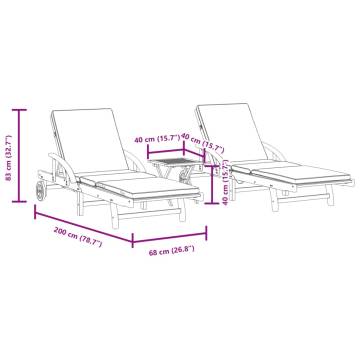 Sun Loungers 2 pcs with Table - Solid Acacia Wood | HipoMarket