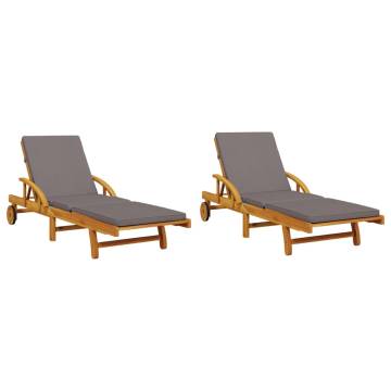 Comfortable Sun Loungers with Cushions - Solid Acacia Wood