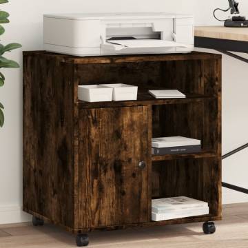 Printer Stand with Wheels - Smoked Oak - Organise Your Space