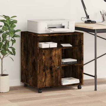 Printer Stand with Wheels - Smoked Oak - Organise Your Space