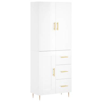 Stylish Highboard High Gloss White - 69.5x34x180 cm