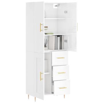 Stylish Highboard High Gloss White - 69.5x34x180 cm