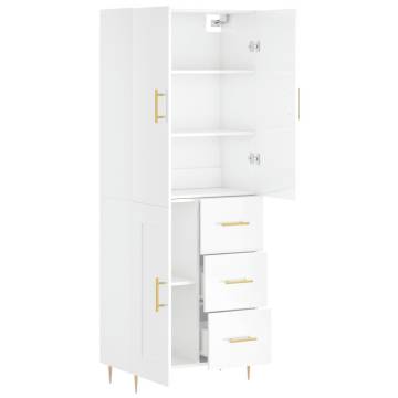 Stylish Highboard High Gloss White - 69.5x34x180 cm