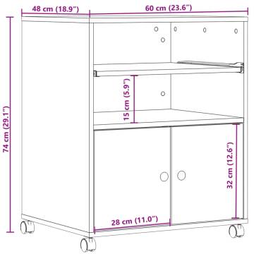 Printer Stand with Wheels - Smoked Oak 60x48x74 cm