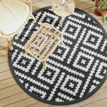 Trendy Outdoor Carpet White & Black Ø160 cm - Durable & UV-Resistant