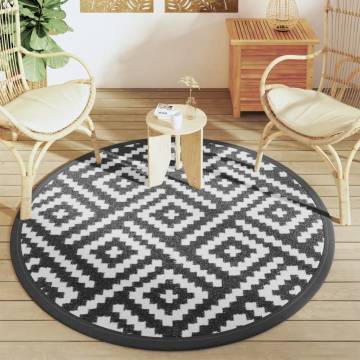 Trendy Outdoor Carpet White & Black Ø160 cm - Durable & UV-Resistant