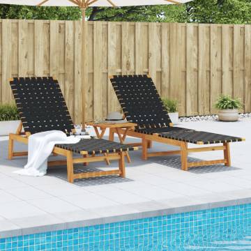 Sun Loungers 2 pcs Black Solid Wood Acacia & Fabric