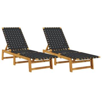 Sun Loungers 2 pcs Black Solid Wood Acacia & Fabric