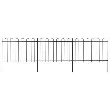 Garden Fence with Hoop Top Steel 5.1x1.2 m Black | Hipomarket