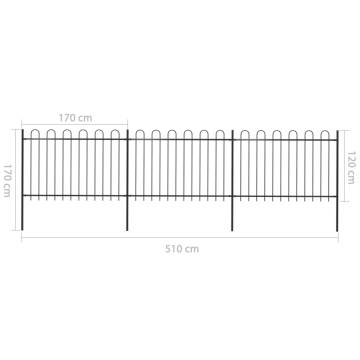 Garden Fence with Hoop Top Steel 5.1x1.2 m Black | Hipomarket