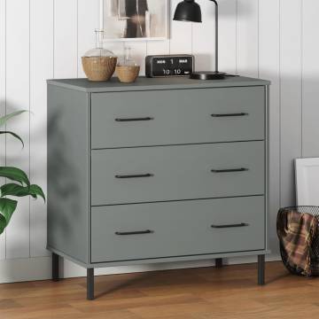 OSLO Sideboard with 3 Drawers - Grey Solid Wood Furniture