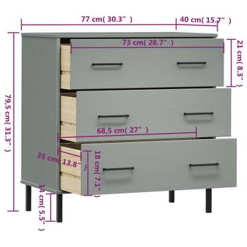 OSLO Sideboard with 3 Drawers - Grey Solid Wood Furniture