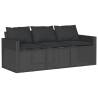 3-Seater Garden Sofa with Cushions - Black Poly Rattan