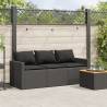 3-Seater Garden Sofa with Cushions - Black Poly Rattan