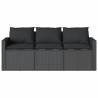 3-Seater Garden Sofa with Cushions - Black Poly Rattan