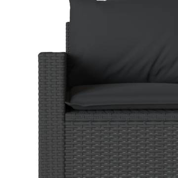 3-Seater Garden Sofa with Cushions - Black Poly Rattan