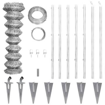 Galvanised Steel Chain Link Fence with Posts - 15x1 m | Hipomarket