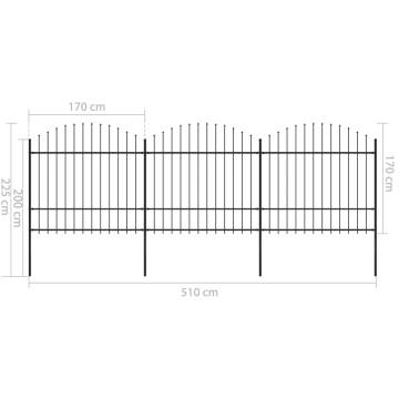 Premium Steel Garden Fence with Spear Top - 5.1m Black