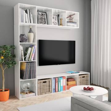 3 Piece High Gloss White Book/TV Cabinet Set - Stylish Storage