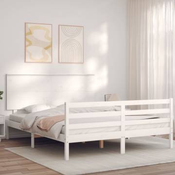 Bed Frame with Headboard White 160x200 cm - Solid Wood Sturdy