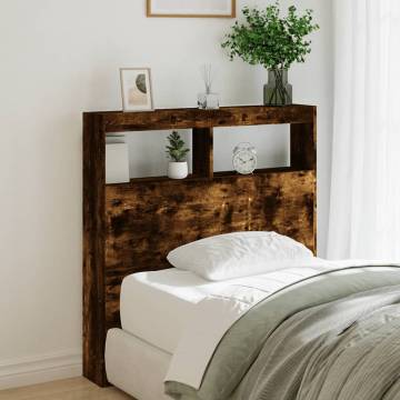 Stylish Smoked Oak Headboard Cabinet with LED - 100x17x102 cm