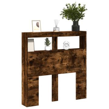 Stylish Smoked Oak Headboard Cabinet with LED - 100x17x102 cm