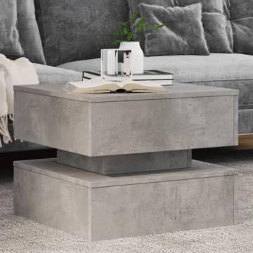 Modern Coffee Table with LED Lights - Concrete Grey 50x50 cm