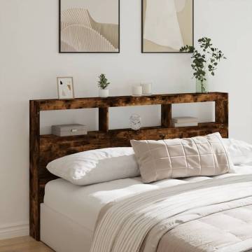 Headboard Cabinet with LED - Smoked Oak | Hipo Market