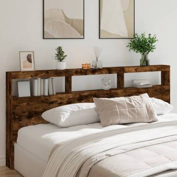 Stylish Headboard Cabinet with LED - Smoked Oak 220x17x102 cm